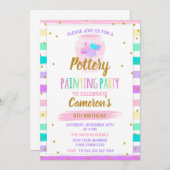 Invitation Pottery painting paint birthday party (Devant / Derrière)