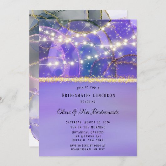 Invitation Pouce Gold Lights Encre Ethérée Bridesmaiers Déjeu (Devant / Derrière)