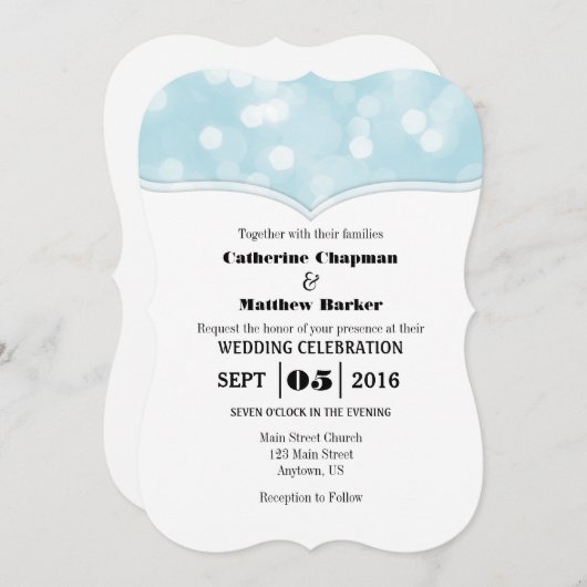 Invitation Poudre Bleu Bokeh Parties scintillant lumière mari (Devant / Derrière)