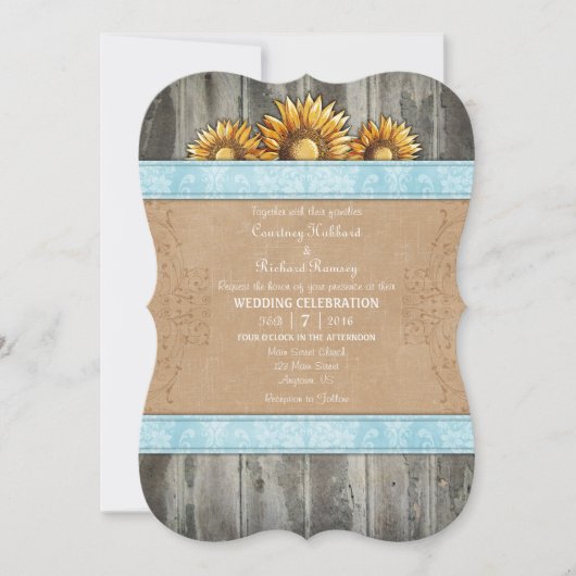 Invitation Poudre Bleu Brown Rustique Mariage de tournesol (Devant)