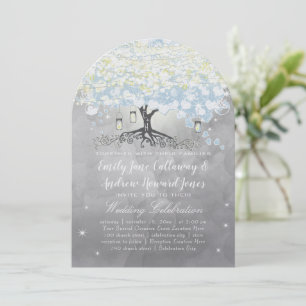 Invitation Poudre Bleu Coeur Feuille Arbre Boho Mariage Boho