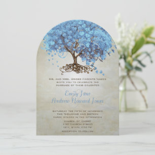 Invitation Poudre Bleu coeur Leaf Arbre Mariage Invite