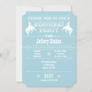 Invitation Poudre Bleu Cowboy Rodeo Anniversaire Fête Invitat