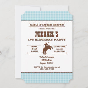 Invitation Poudre bleu Plaid Cowboy Rodeo Anniversaire Invita