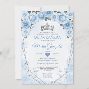 Invitation Poudre Bleu Quinceañera Papillon de la Couronne 15