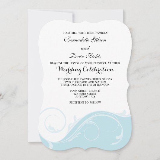 Invitation Poudre Blue Floral Swirl Mariage en rack invite (Devant)