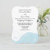 Invitation Poudre Blue Floral Swirl Mariage en rack invite (Debout devant)