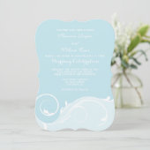 Invitation Poudre Blue Floral Swirl Mariage en rack invite (Debout devant)