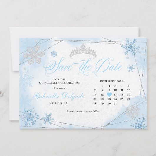 Invitation Poudre Blue Winter Wonderland Enregistrer La Date (Devant)