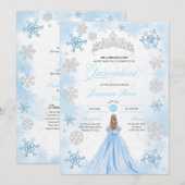Invitation Poudre Blue Winter Wonderland Quinceanera (Devant / Derrière)