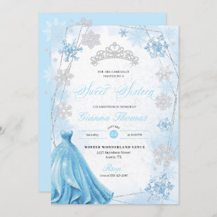 Invitation Poudre Blue Winter Wonderland Snowflake Sweet 16