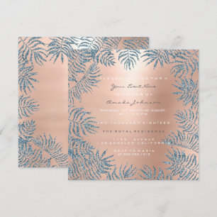 Invitation Poudre de Paillettes Rose Gold Florale Bleu Rose