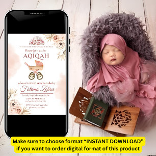 Invitation Poudre rose Floral Baby Girl Musulmane Aqiqah