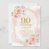 Invitation Poudre rose or intemporelle florale 90e anniversai (Devant)