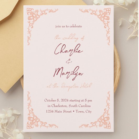 Invitation Poudre rose vintage mariage
