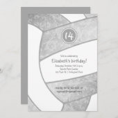 Invitation poule gris argent blanc volley anniversaire (Devant / Derrière)
