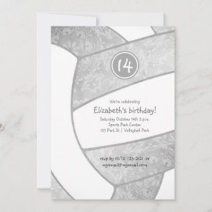 Invitation poule gris argent blanc volley anniversaire