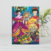 Invitation POULES ANCIENNES rouge bleu violet jaune blanc (Debout devant)