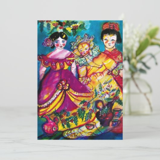 Invitation POULES ANCIENNES rouge bleu violet jaune blanc (Debout devant)