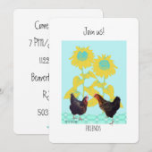Invitation Poules avec tournesols d'art invitent (Devant / Derrière)