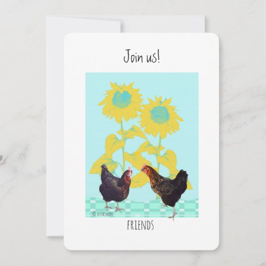 Invitation Poules avec tournesols d'art invitent (Devant)
