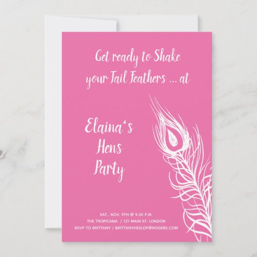 Invitation Poules de fête Shake your Tail Feathers rose (Devant)