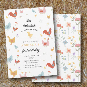 Invitation Poules et poussins mignons Fille Premier anniversa