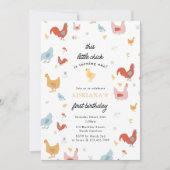Invitation Poules et poussins mignons Fille Premier anniversa (Devant)
