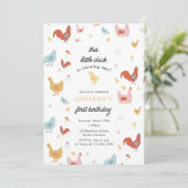 Invitation Poules et poussins mignons Fille Premier anniversa (Debout devant)