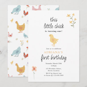 Invitation Poules mignonnes et poulets tournants un anniversa