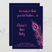 Invitation Poules, secouez vos plumes fuchsia et marine (Devant / Derrière)