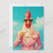 Invitation Poulet chic en costume rose (Devant)