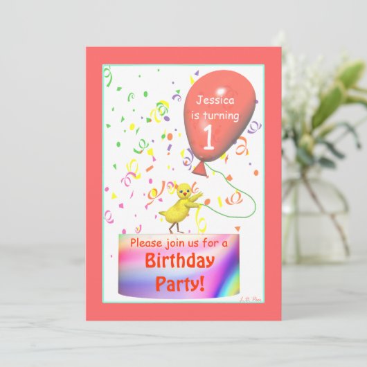 Invitation Poulet de fête d'anniversaire (Debout devant)