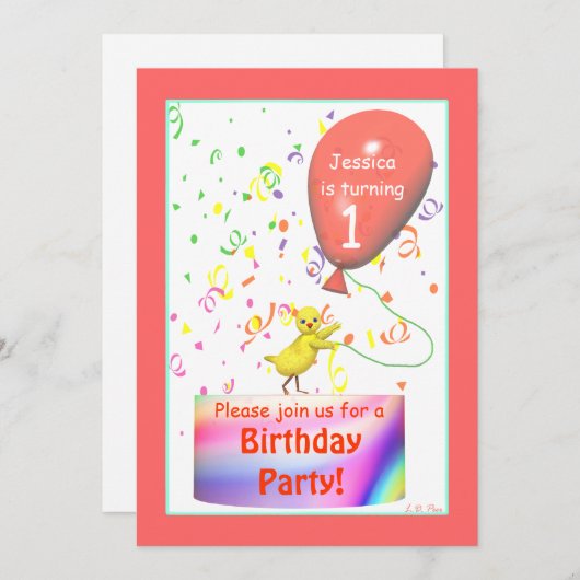 Invitation Poulet de fête d'anniversaire (Devant / Derrière)