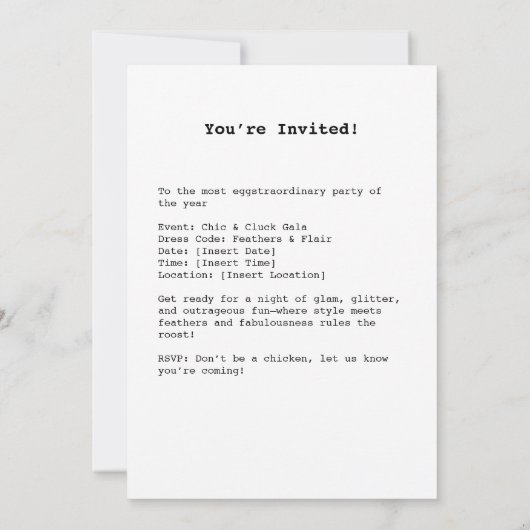 Invitation Poulet de Glam sur glace (Dos)