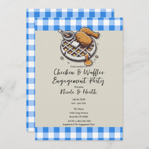 Invitation Poulet et gaufres frits Blue Engagement Party