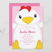 Invitation Poulet fête d'anniversaire rose (Devant / Derrière)