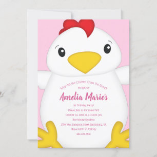 Invitation Poulet fête d'anniversaire rose