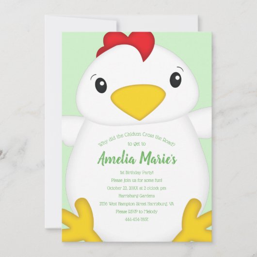 Invitation Poulet fête d'anniversaire Vert (Devant)