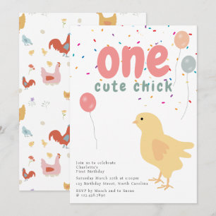 Invitation Poulets Mignons Poules Fille Premier 1er Anniversa