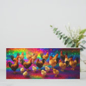 Invitation Poulets sur un fond arc-en-ciel (Debout devant)