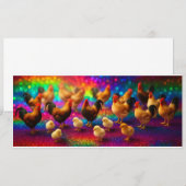 Invitation Poulets sur un fond arc-en-ciel (Devant / Derrière)