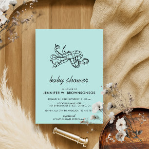 Invitation Poulpe animal ligne simple verte
