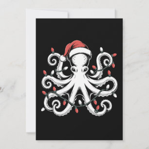 Invitation Poulpe de Noël Chapeau de Père Noël Lumières Vacan