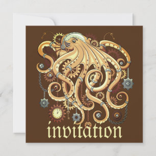 Invitation Poulpe Steampunk Rétro Fantastique Mécanique