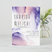 Invitation Poupée d'aubergine et Rose de corail Encre d'alcoo (Debout devant)