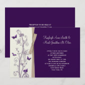 Invitation Poupée d'aubergine Tan Ivory Floral Papillons (Devant / Derrière)