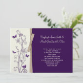 Invitation Poupée d'aubergine Tan Ivory Floral Papillons (Debout devant)