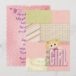 Invitation Poupée de douche pour fille bébé sur la surface co