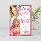 Invitation Poupée de mode rose or fête d'anniversaire (Debout devant)